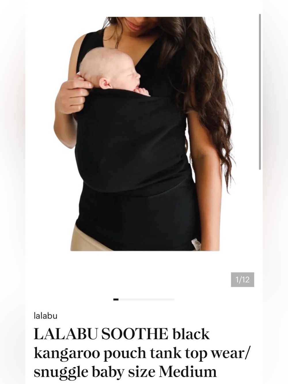 LALABU SOOTHE black kangaroo pouch tank top wear/snuggle baby size Medium